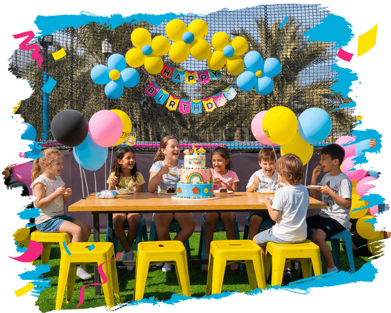 Outdoor birthday party at bounce