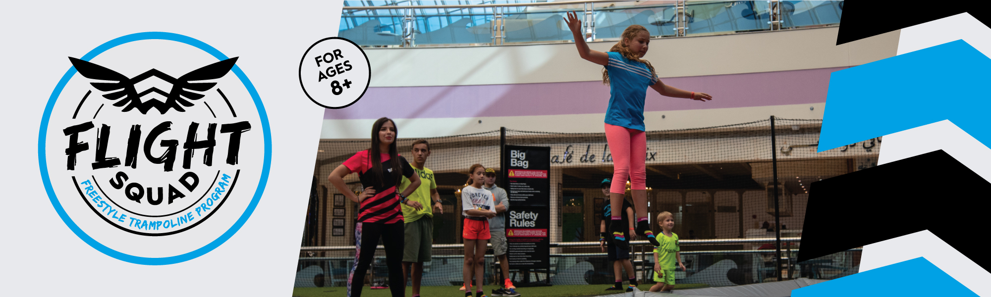 Kids training in Bounce Flight Squad program
